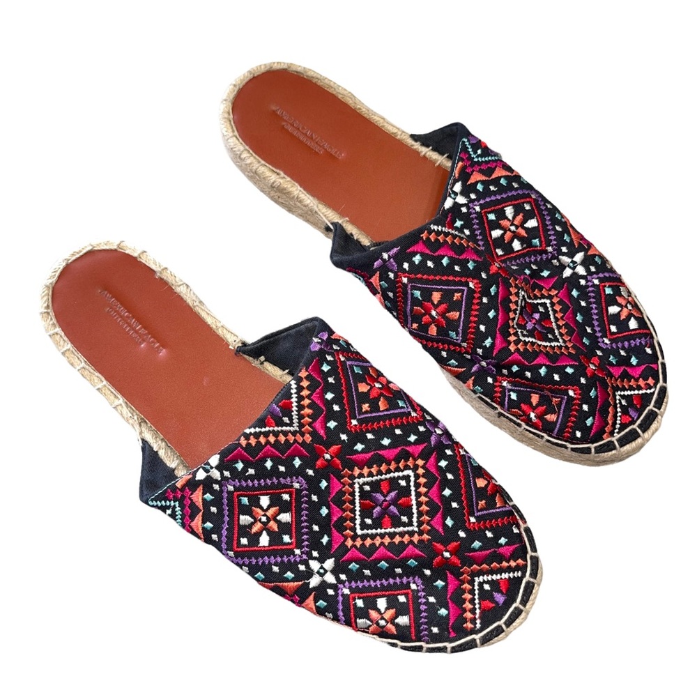 American Eagle Embroidered Mule Platform Espadrille Shoes size 10